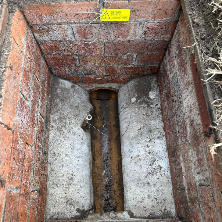 Rat drain blocker installation in progress