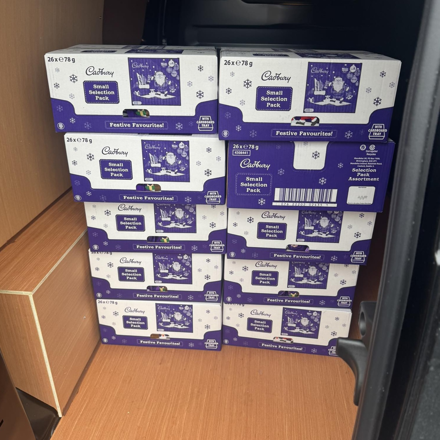 Selection boxes in the back of a car