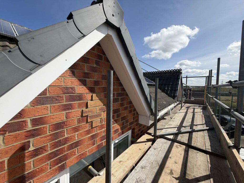 A roof with scaffolding
