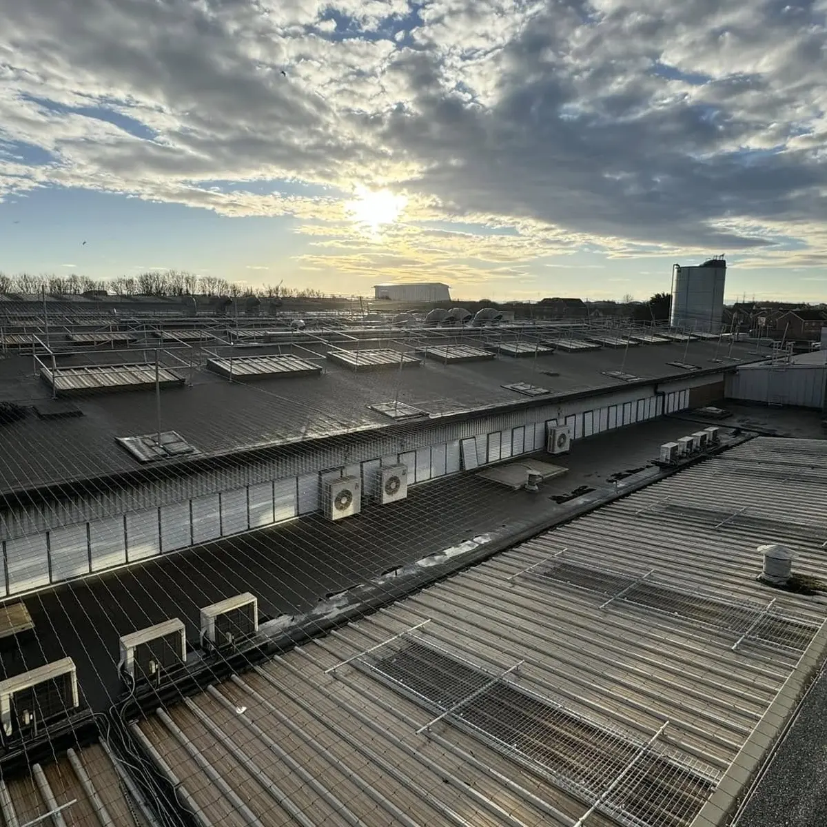A view of Hartlepool skyline through bird netting 